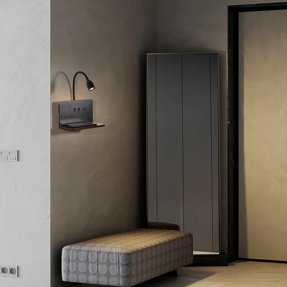 Indoor LED Wall Lamp With USB Interface And Wireless Charging Modern 360° Rotatable Wall Light With Switch Bedside Night Lights