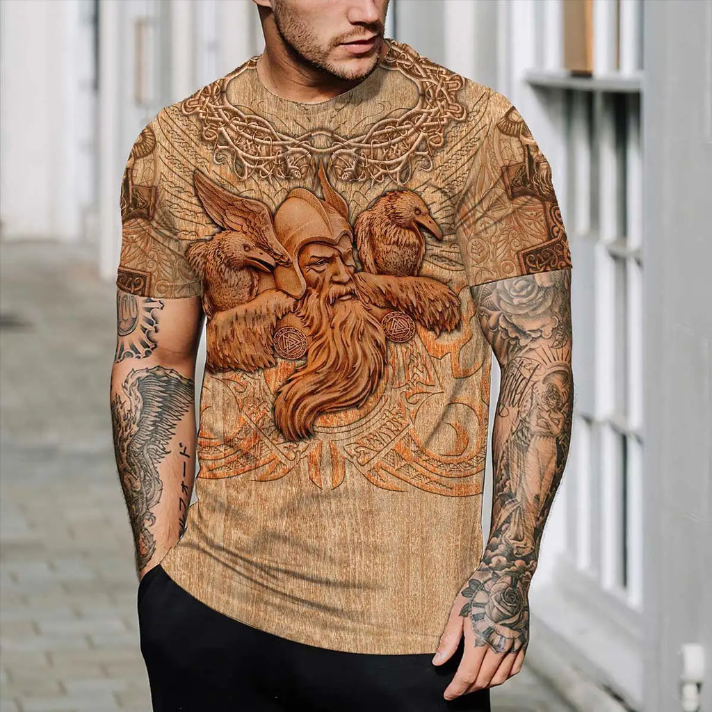 Summer 2022 Viking Mystic Ancient Symbol Charm with Men's Printed T-shirt O Neck Short Sleeve Oversized Loose Street Casual Top