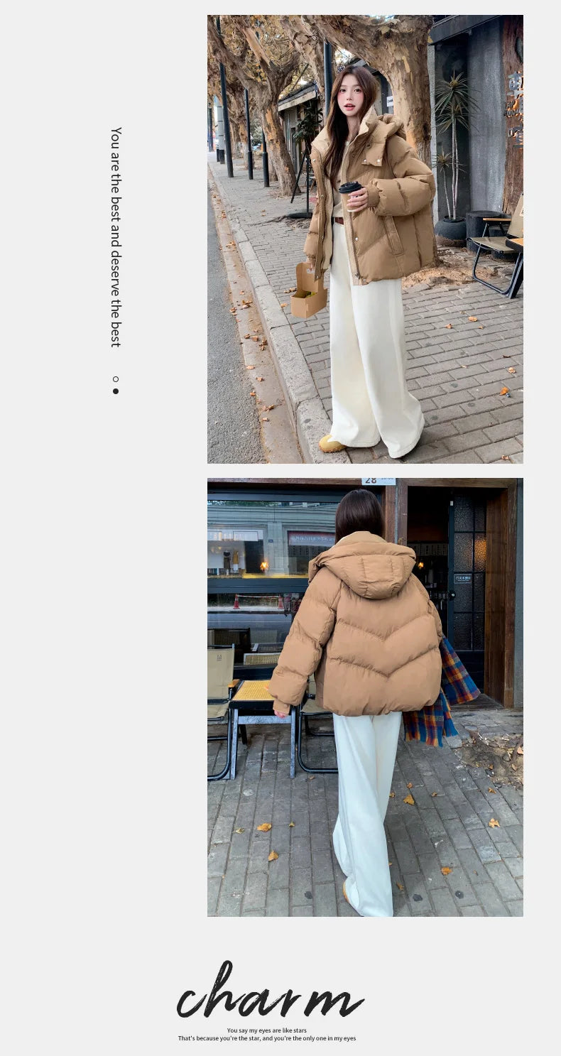 2025 Women Clothing Short Cotton Coat Winter New Style Loose Fit Thickened Petite Cotton Jacket Cold Protection Bread Parkas