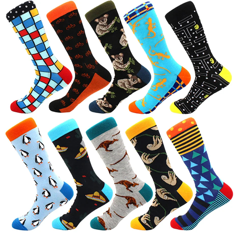 Men's hip hop harajuku socks polka dot alien skateboard checkered animal medium cut funny socks