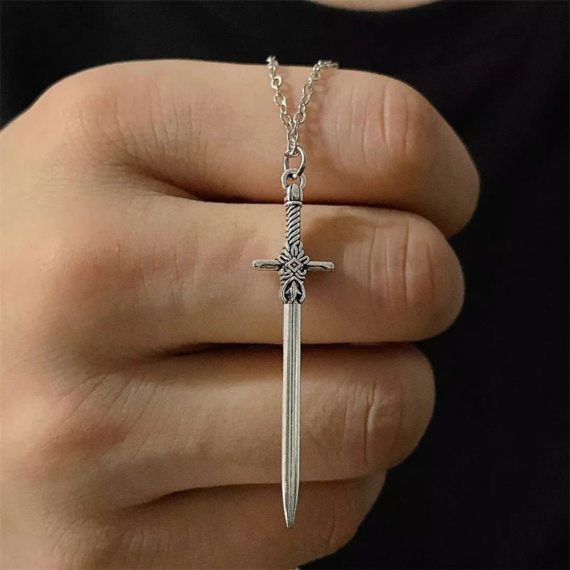 Viking sword necklace, gothic jewelry, grunge pendant, dark academia, witchy norse cross sword  pendant bewitched, unisex ﻿