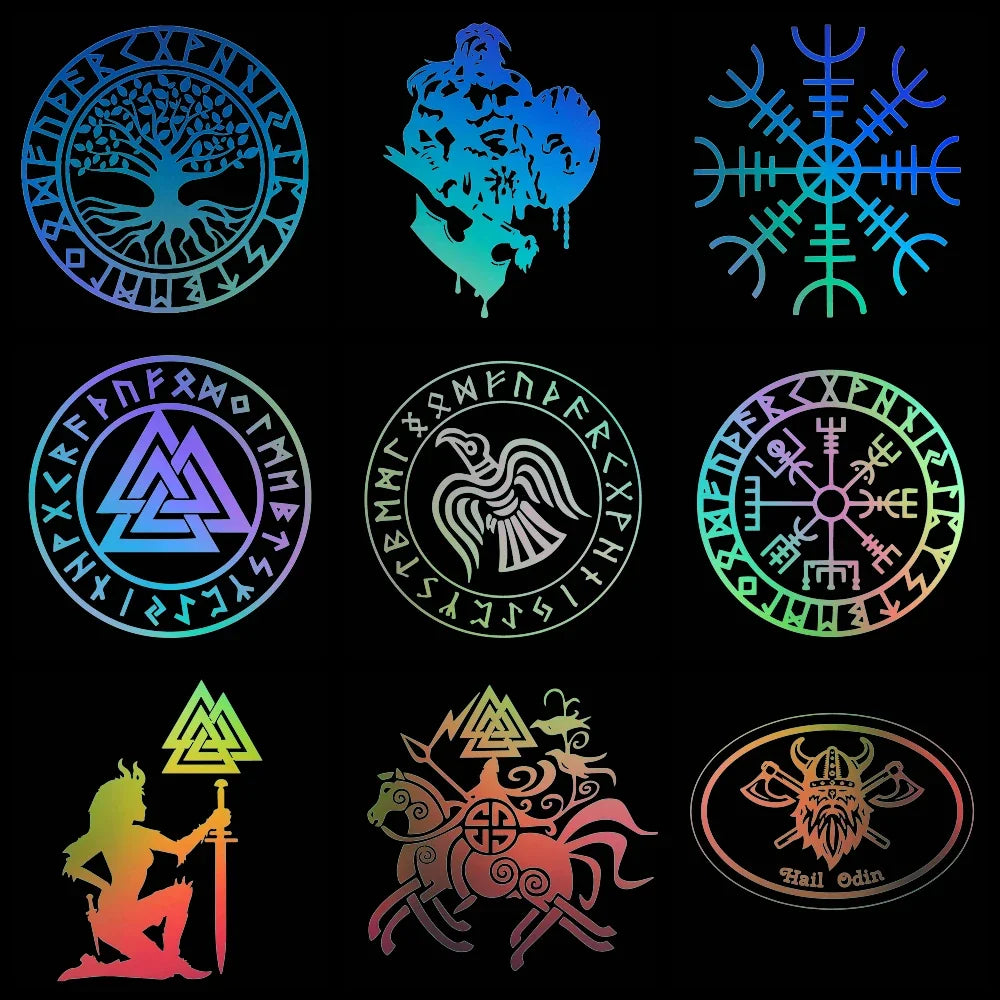 15cm Cartoon Viking Rune Fun Personality Car Window Body Cover Scratches Stickers Stylish, Cute, Exterior Parts PVC Accessories