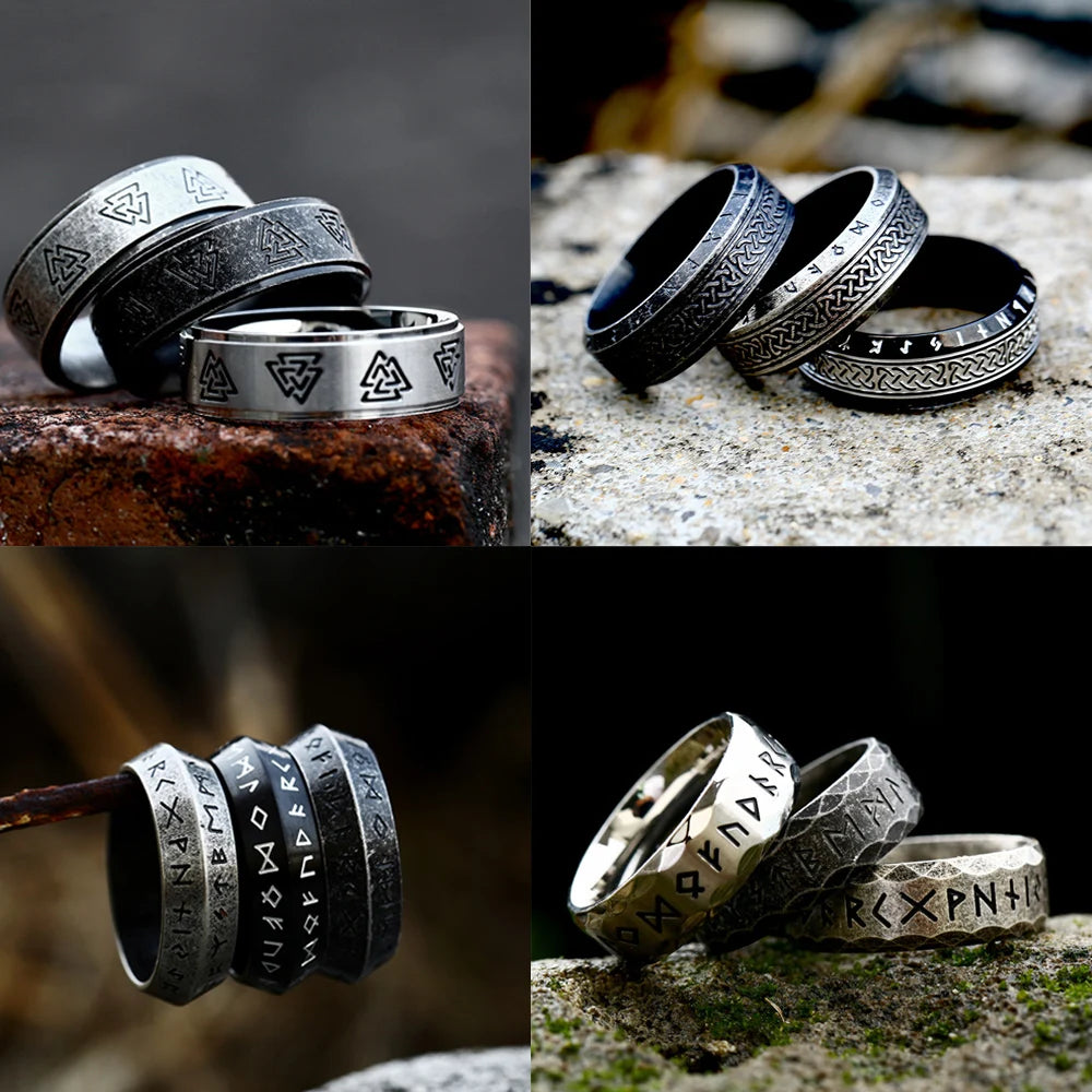 Fashion Nordic Viking Rune Ring for Men Women Simple Amulet 316L Stainless Steel Vintage Viking Rings Jewelry Gift Wholesale