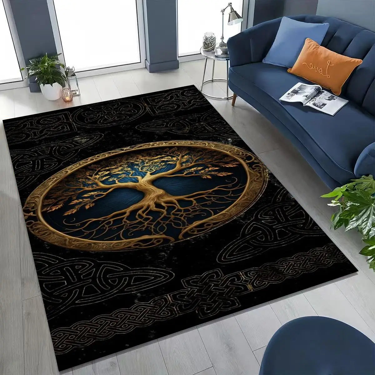 Nordic Viking Warrior Symbol Valhalla Valknut Rune Moto Rug for Bedroom Living Room Sofa Home Doormat Decor,Non-slip Floor Mat