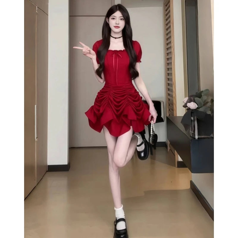 Women's Fashion 1 Dress Four Wear Method Lady Graceful Retro Square Collar Short Sleeve Black Dresses 2025 New Dinner Party Gown