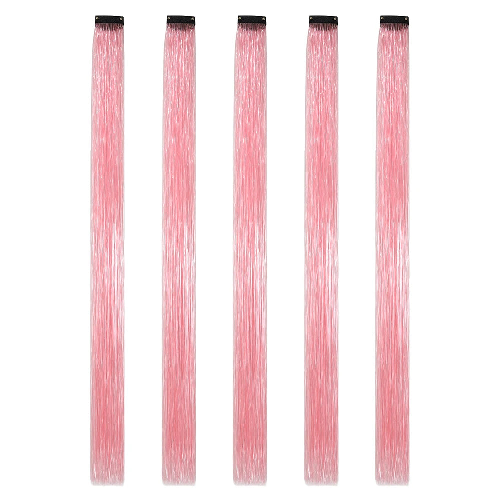 Clip in Hair Tinsel Synthetic 22 Inch Colorfull Tinsel Hair Extensions 5Pcs/Pack for Women Girls Party Christmas New Year Gift