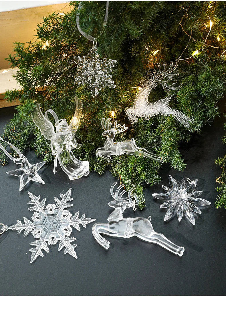 3pcs 2025 Christmas Decorations Christmas Transparent Snowflake Pendants Christmas Tree Home Decorations