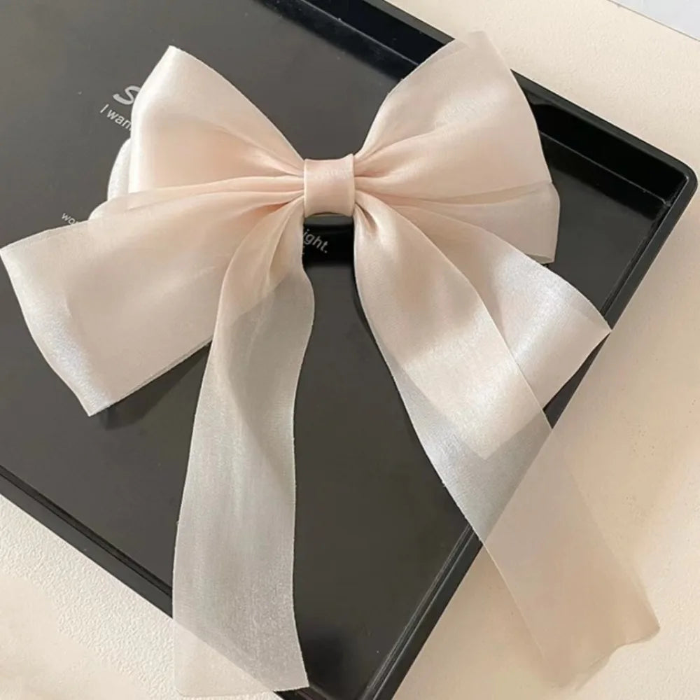 Sweet colors Shining Satin Bowknot Hair Clip Big Ribbon Bow Barrette Solid Color Scarf Hairpin Ponytail Clip Hair Accessories