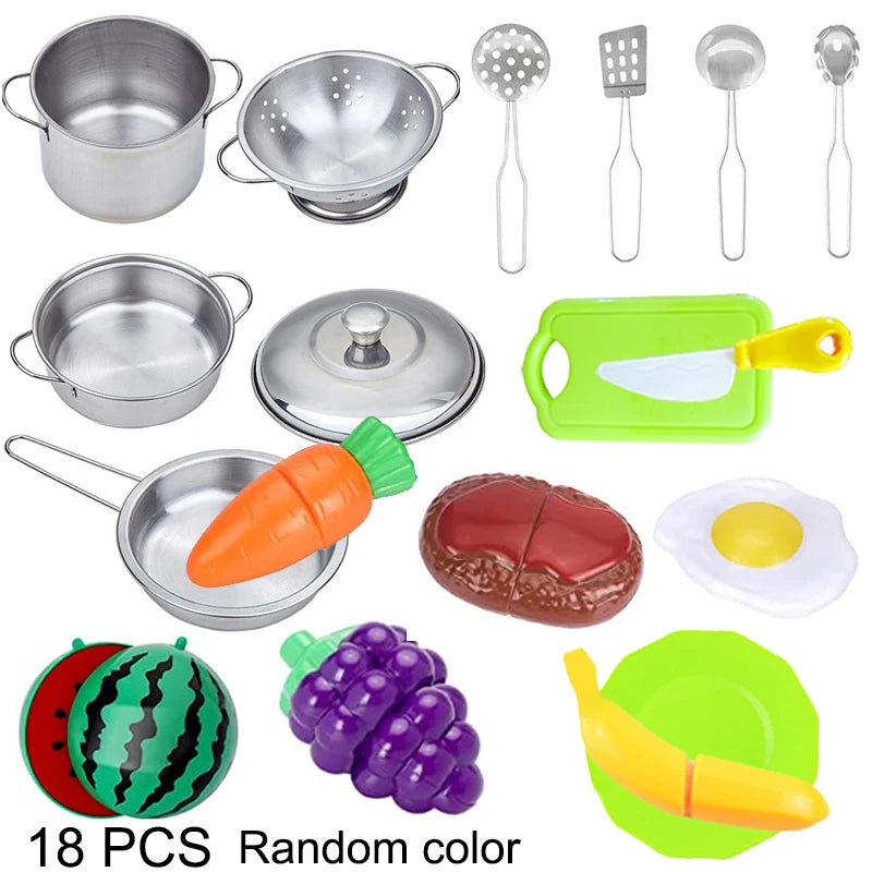 Kitchen Pretend Play Accessories Toys with Stainless Steel Cookware Pots and Pans Set,Cooking Utensils, Gifts Learning Tool