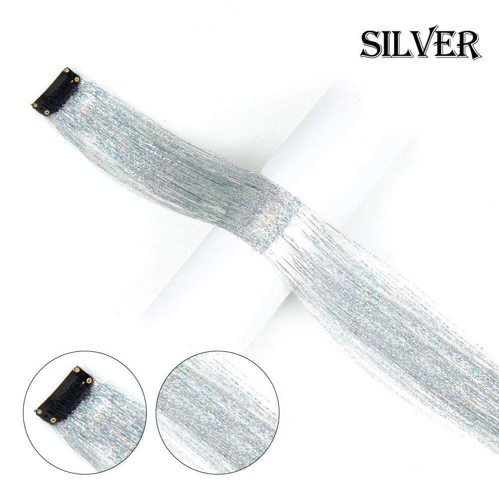 Clip In Hair Tinsel Fairy Hair Extensions Tinsel Glitter Colorful Clip On In Hair Extensions For Woman Girls Hair Accessories