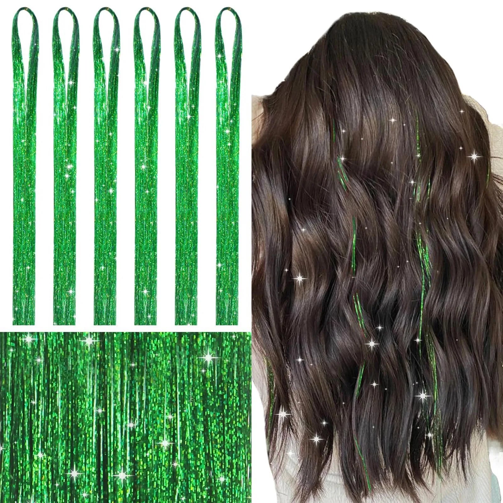 120cm Shiny Sparkle Threads Glitter Hair Tinsel Rainbow Strands Gold Hair Laser False Hair Extensions For Women Girls Styling