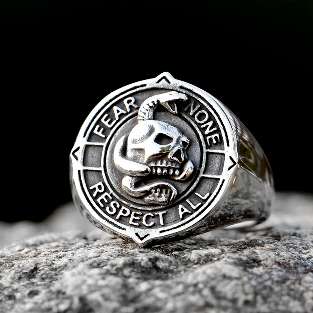 NEW Men's 316L stainless-steel rings Viking Punk Rock Gothic skull ring witn snake fashion Jewelry for gift free shipping