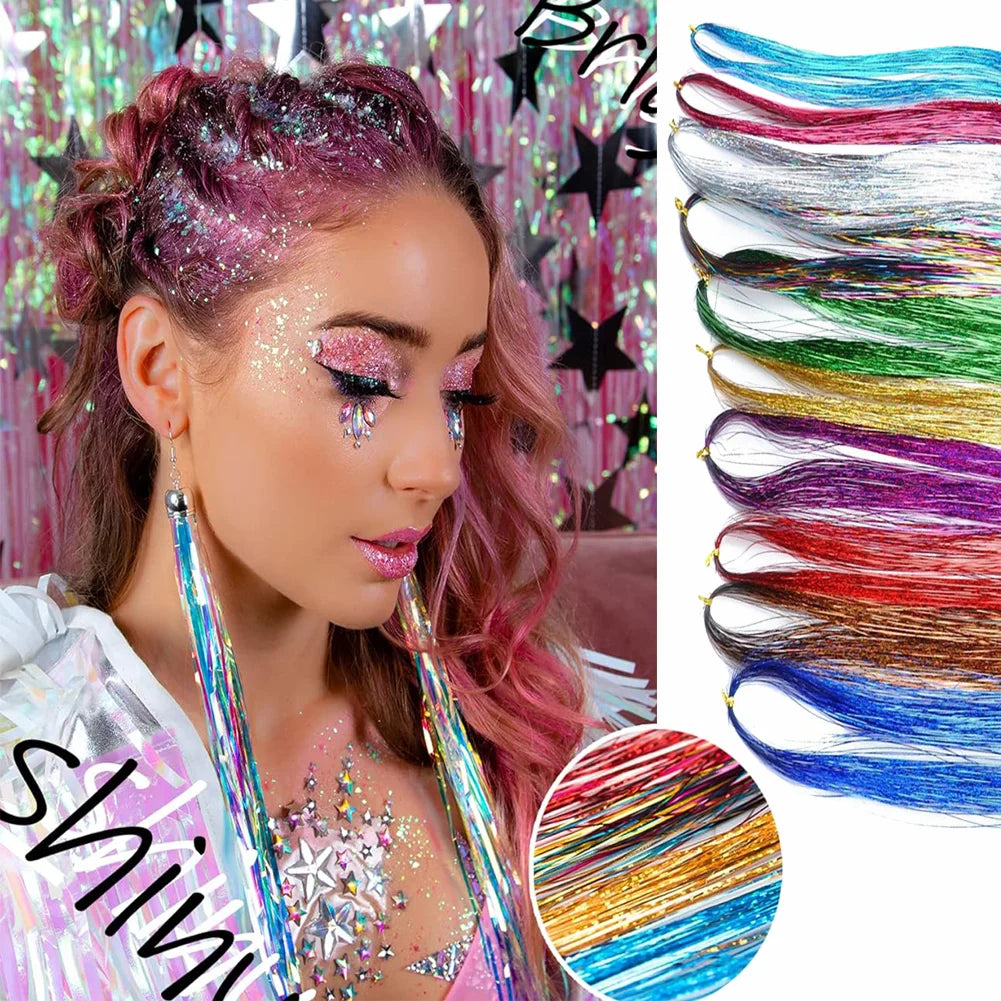 Hair Tinsel (46 Inch, 5pcs) Tinsel Hair Extensions for Girls and women Fairy Tinsel Hair Extensions Holographic  Synthetic Hair