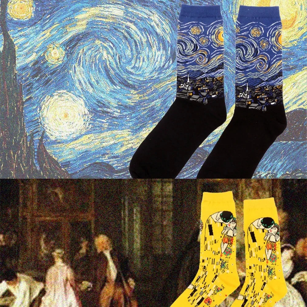 Man Plus Size Socks Art Mural World Famous Art Oil Painting Series Woman Funny Socks