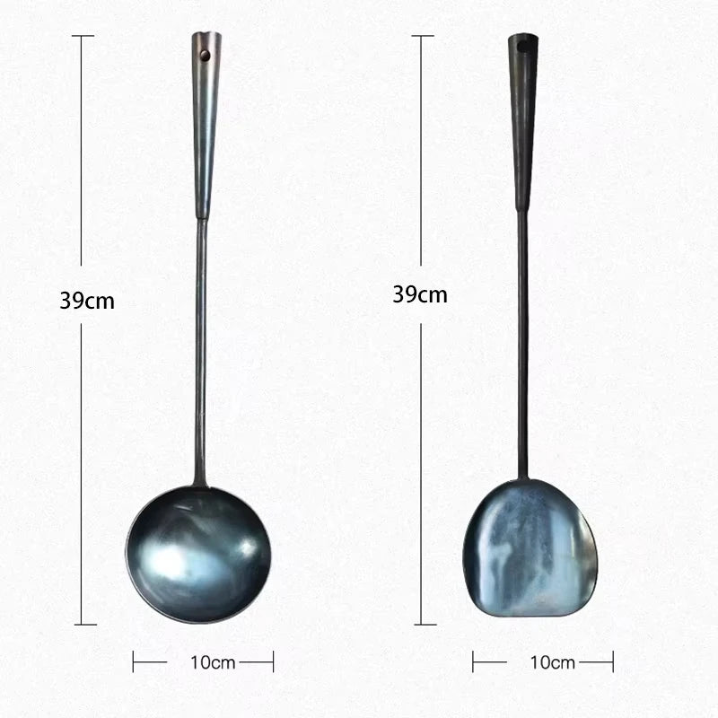 Kitchen Utensils Wok Spatula Spoon Chinese Traditional HandMade Iron Spatula Ladle Wok Tool Set Kitchen Tool Cooking Accessories