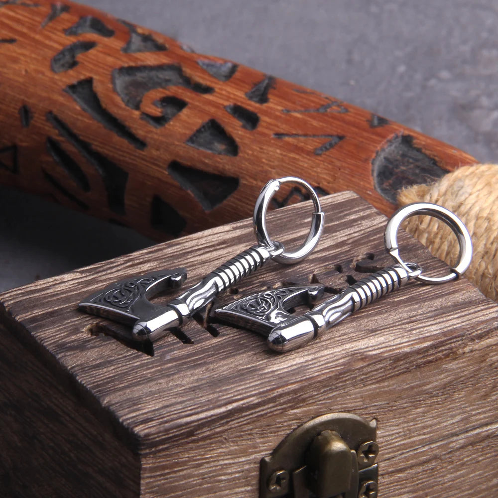 Vikings Jewelry Hip Hop Punk Viking Axe Drop Earrings Fashion Celtic Knot Rune Amulet Earrings Rock Biker Boys Stainless Steel
