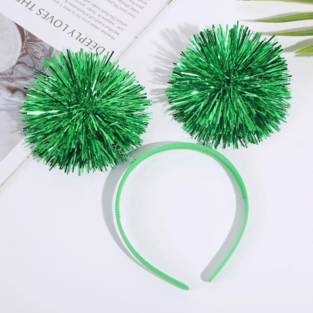 Trendy Bling Pom Pom Headband Cute Giltering Tinsel Headband Colorful Pompom Ball Headband Women Girls Pink