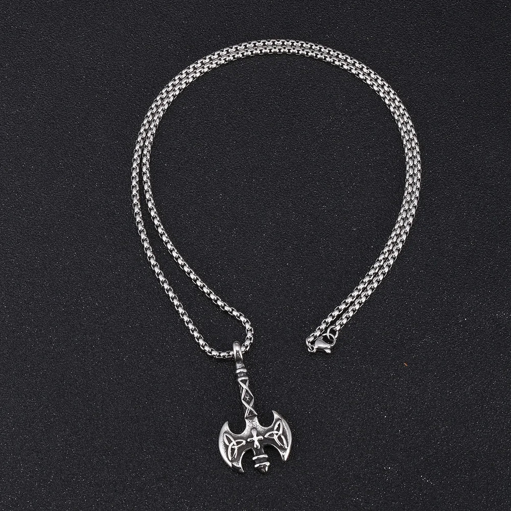 Viking Axe Pendant Necklace For Women Men hip-hop Punk Style Silver Color Stainless Steel Box Chain Vintage Male Jewelry Gifts