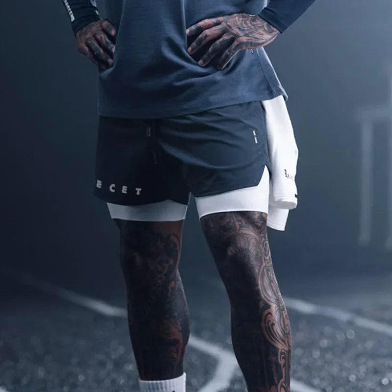 Mens Gyms Fitness 2 in 1 Quick Dry Shorts Summer Running Bodybuilding Jogging Casual Short Pants Workout Male Basketball Bottoms