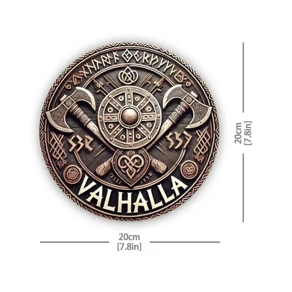 Vintage Iron Sheet Painting - Viking Mythology Circular Logo|Retro Style Wall Art, Timeless Decor with a Dash of Viking Elegance