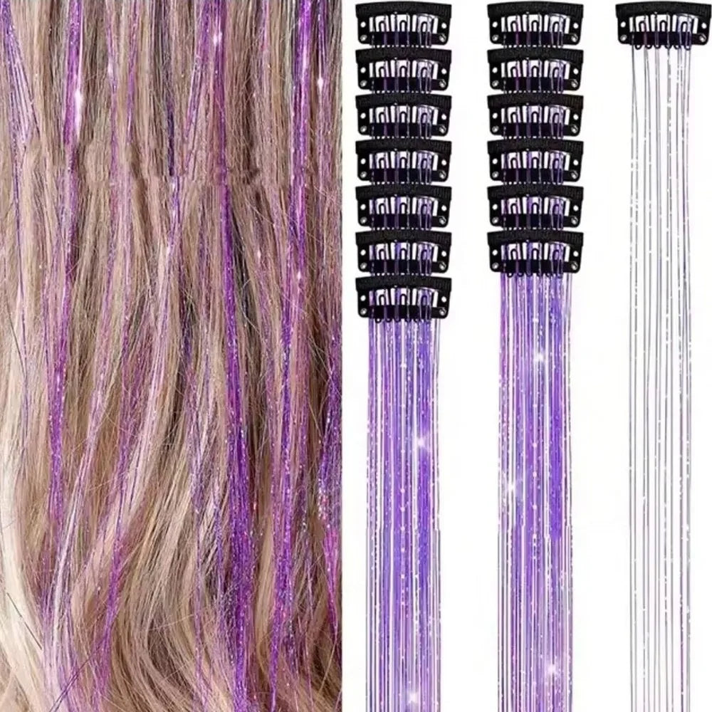 Fashion Highlights Clip Clip in Hair Extensions Colored Shiny Hair Tinsel Fairy Hair Synthetic Hair Highlights Girls