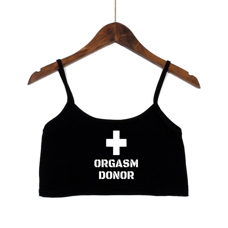 Women Clothing Sexy Tops for Women Fashion Tank Top ORGASM DONOR Letter Print Sexy Seamless Sleeveless Camis Backless Camisole
