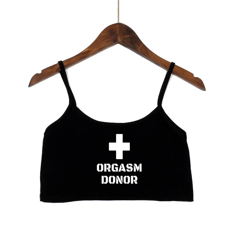 Women Clothing Sexy Tops for Women Fashion Tank Top ORGASM DONOR Letter Print Sexy Seamless Sleeveless Camis Backless Camisole