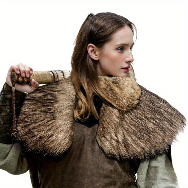 Viking Fur Shawl Medieval Faux Fur Cape Shoulder Renaissance Cosplay Costume