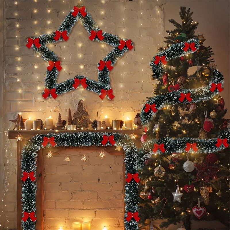 30 LED Christmas Tinsel Garland Set , Metallic Twist Hanging Decor for Fireplace Mantel Staircase Railing, Home & Outdoor Decor