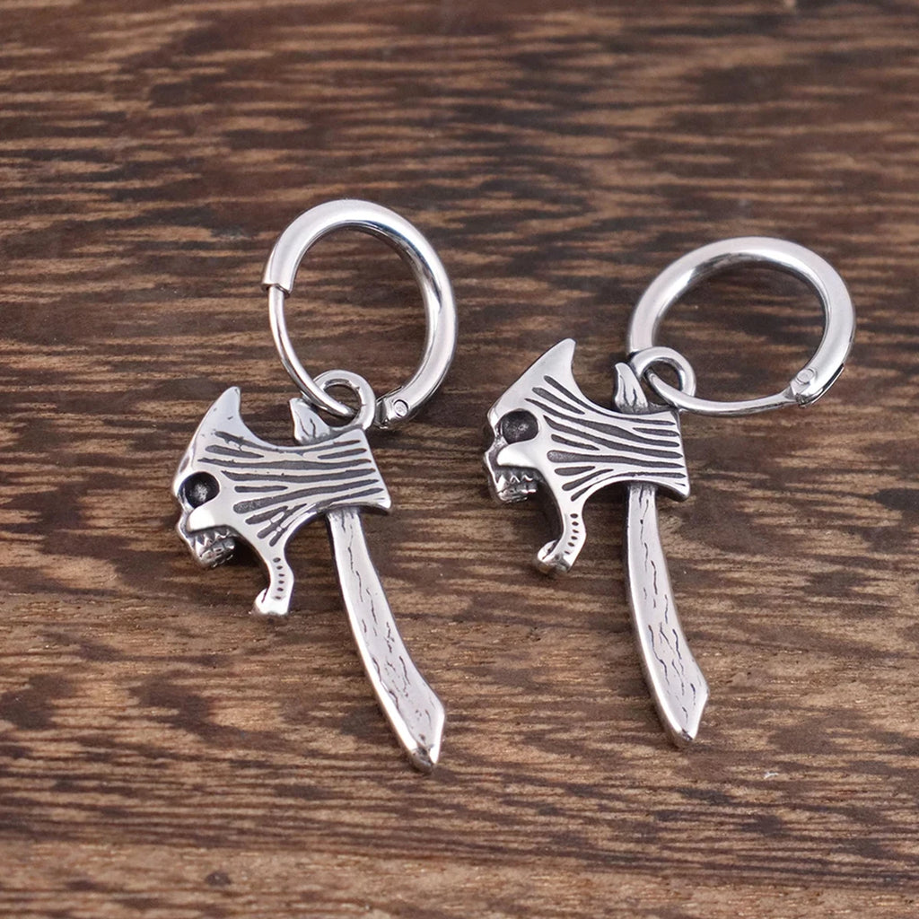 Vikings Jewelry Hip Hop Punk Viking Axe Drop Earrings Fashion Celtic Knot Rune Amulet Earrings Rock Biker Boys Stainless Steel