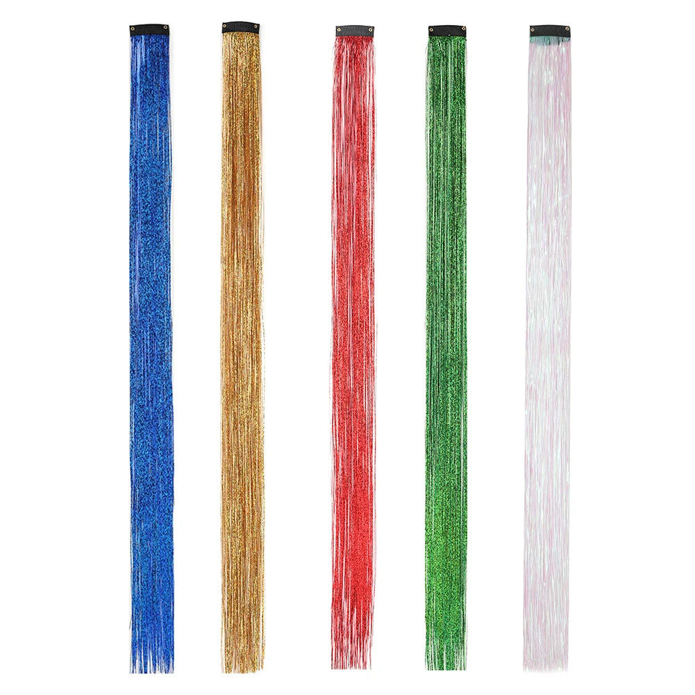 Clip in Hair Tinsel Synthetic 22 Inch Colorfull Tinsel Hair Extensions 5Pcs/Pack for Women Girls Party Christmas New Year Gift