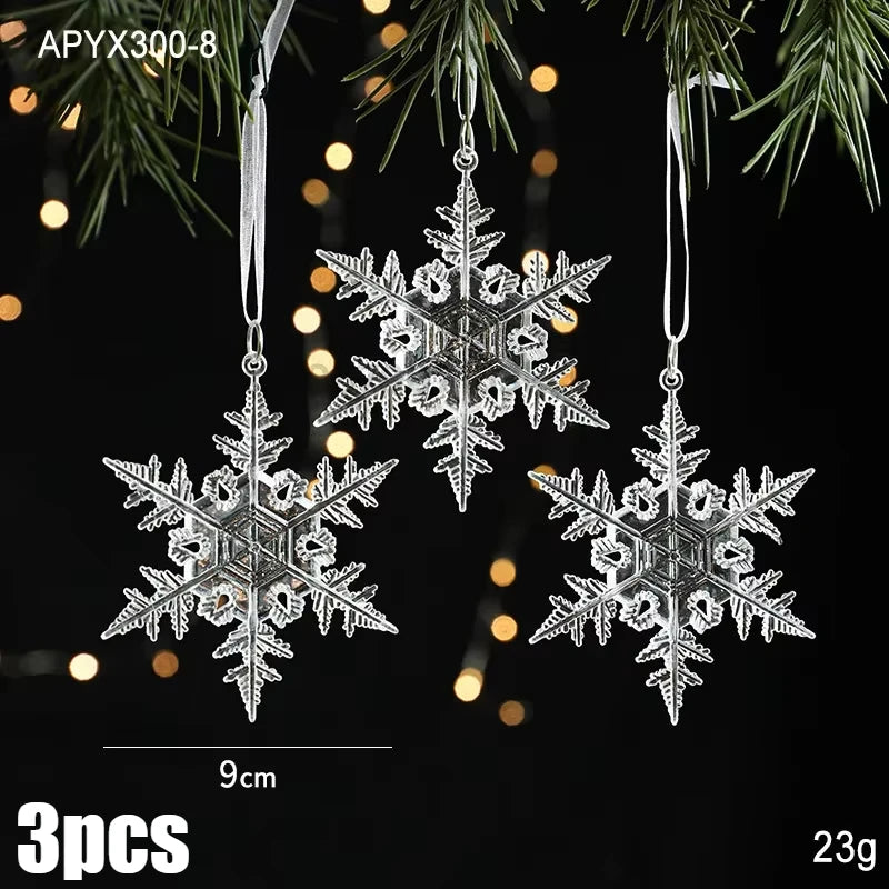 3pcs 2025 Christmas Decorations Christmas Transparent Snowflake Pendants Christmas Tree Home Decorations