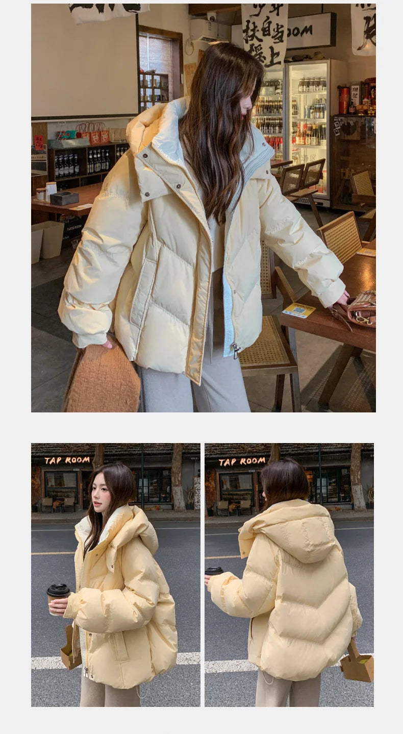 2025 Women Clothing Short Cotton Coat Winter New Style Loose Fit Thickened Petite Cotton Jacket Cold Protection Bread Parkas