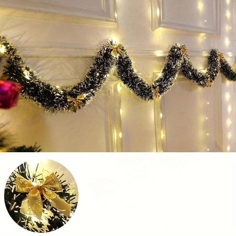 30 LED Christmas Tinsel Garland Set , Metallic Twist Hanging Decor for Fireplace Mantel Staircase Railing, Home & Outdoor Decor