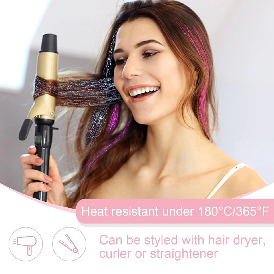 12Pcs Hair Tinsel Clip In Fashion Glitter Tinsel Synthetic Straight Hair Extensions Tinsel Kit Shiny Hair Accessories For Women