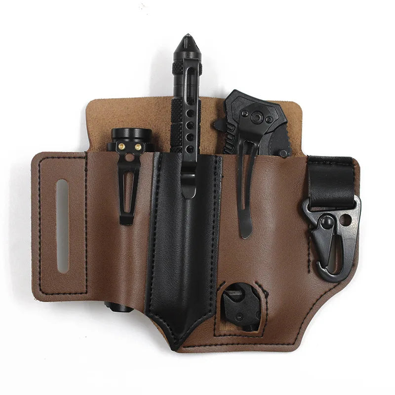 Tool Pocket Multifunctional Storage Wear Resistant Durable Outdoor Camping Sports Pocket Tool Leather Case Flashlight Cover