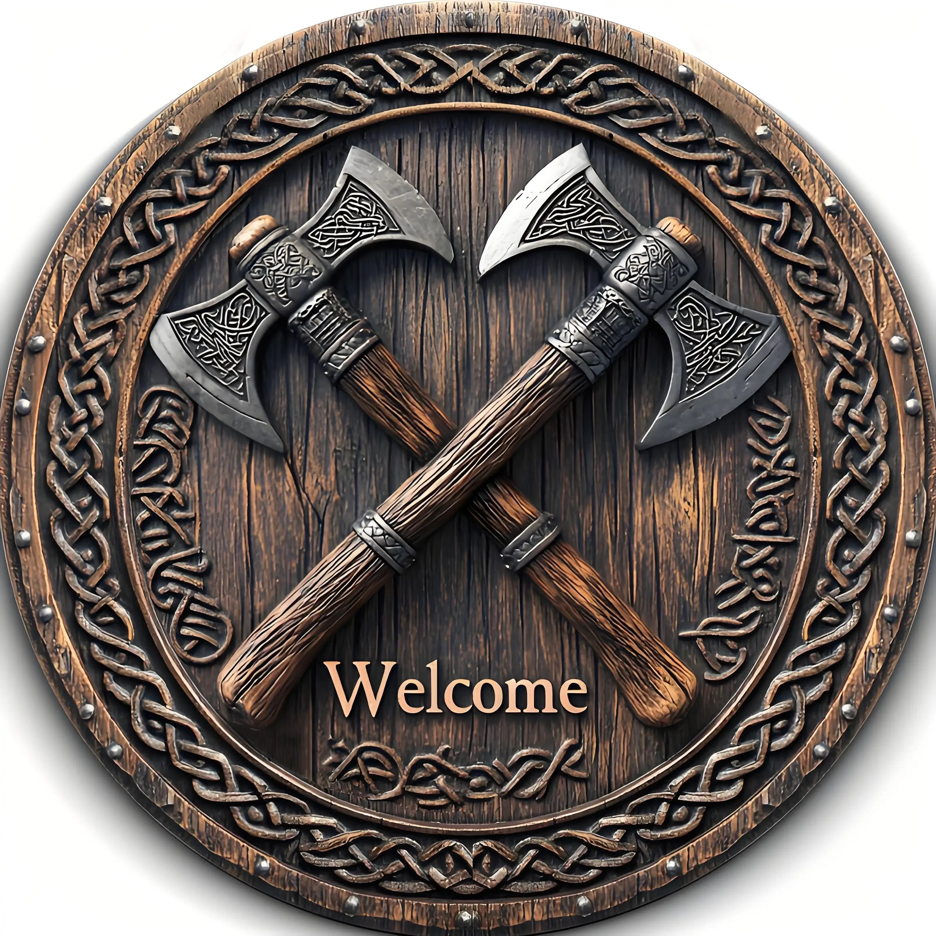 Viking Brand Aluminum Viking Axe Welcome Sign - Norse Design Wall Art Wall-Mounted Unique Home Decor Accent