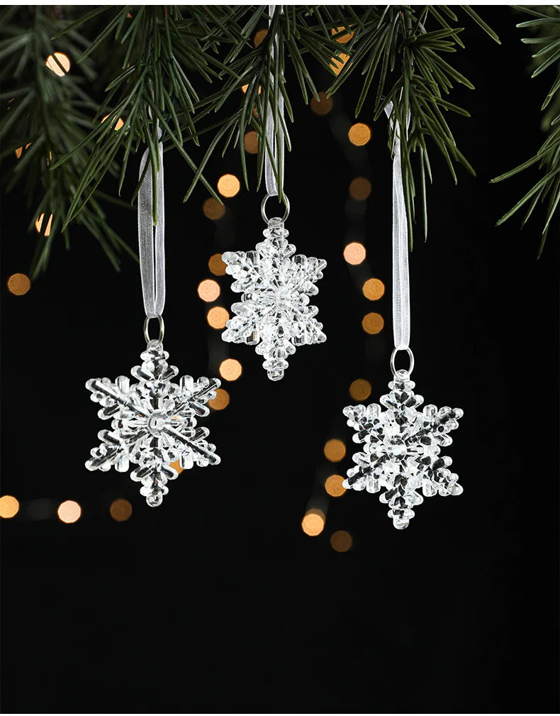 3pcs 2025 Christmas Decorations Christmas Transparent Snowflake Pendants Christmas Tree Home Decorations