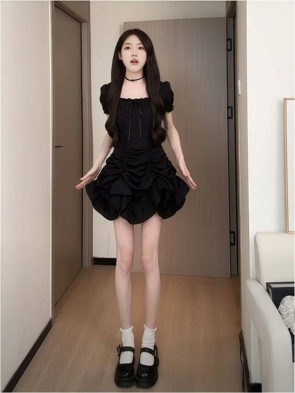 Women's Fashion 1 Dress Four Wear Method Lady Graceful Retro Square Collar Short Sleeve Black Dresses 2025 New Dinner Party Gown