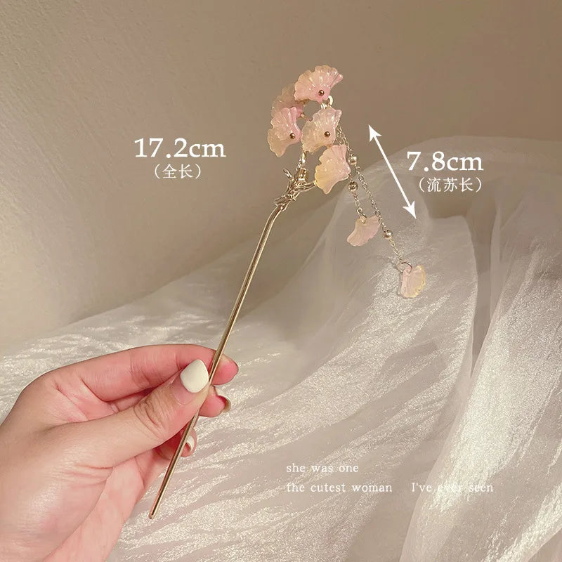 Elegant Flower Tassel Hairpin For Women Exquisite Neo-chinese Style Metal Hair Stick Girls Fashion Jewelry Hair Accessories