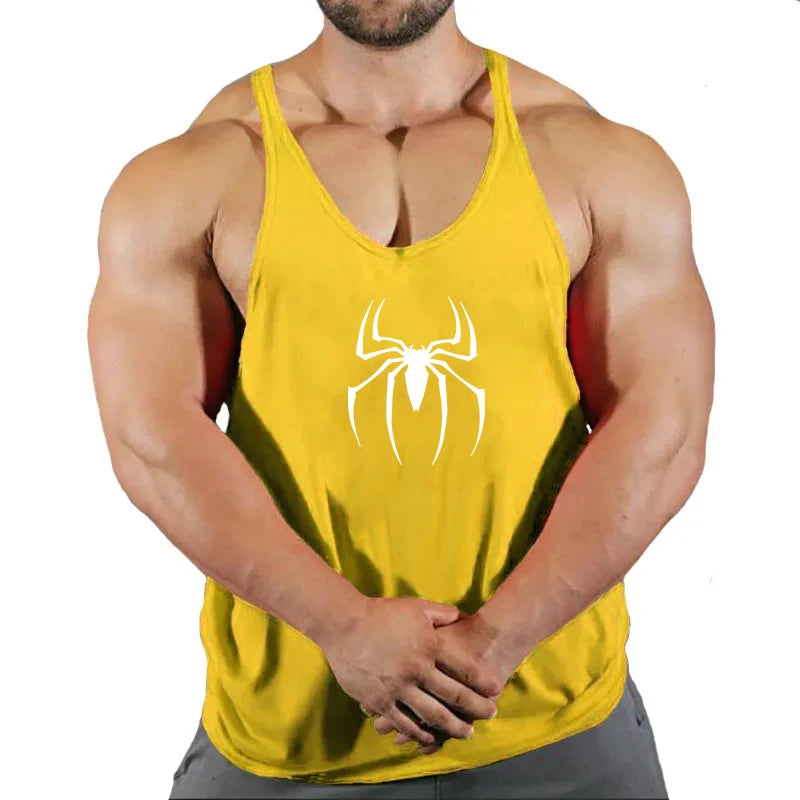 Spider Print Fitness Tank Top Fitness Shirt Muscle Men's Single Tank Top Men's Sleeveless Sweatshirt Men's Tops Fitness Clothing