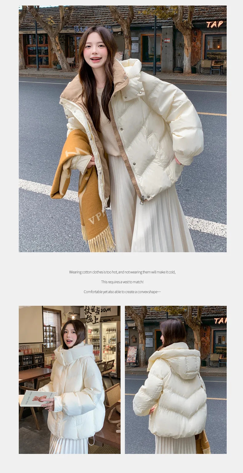 2025 Women Clothing Short Cotton Coat Winter New Style Loose Fit Thickened Petite Cotton Jacket Cold Protection Bread Parkas