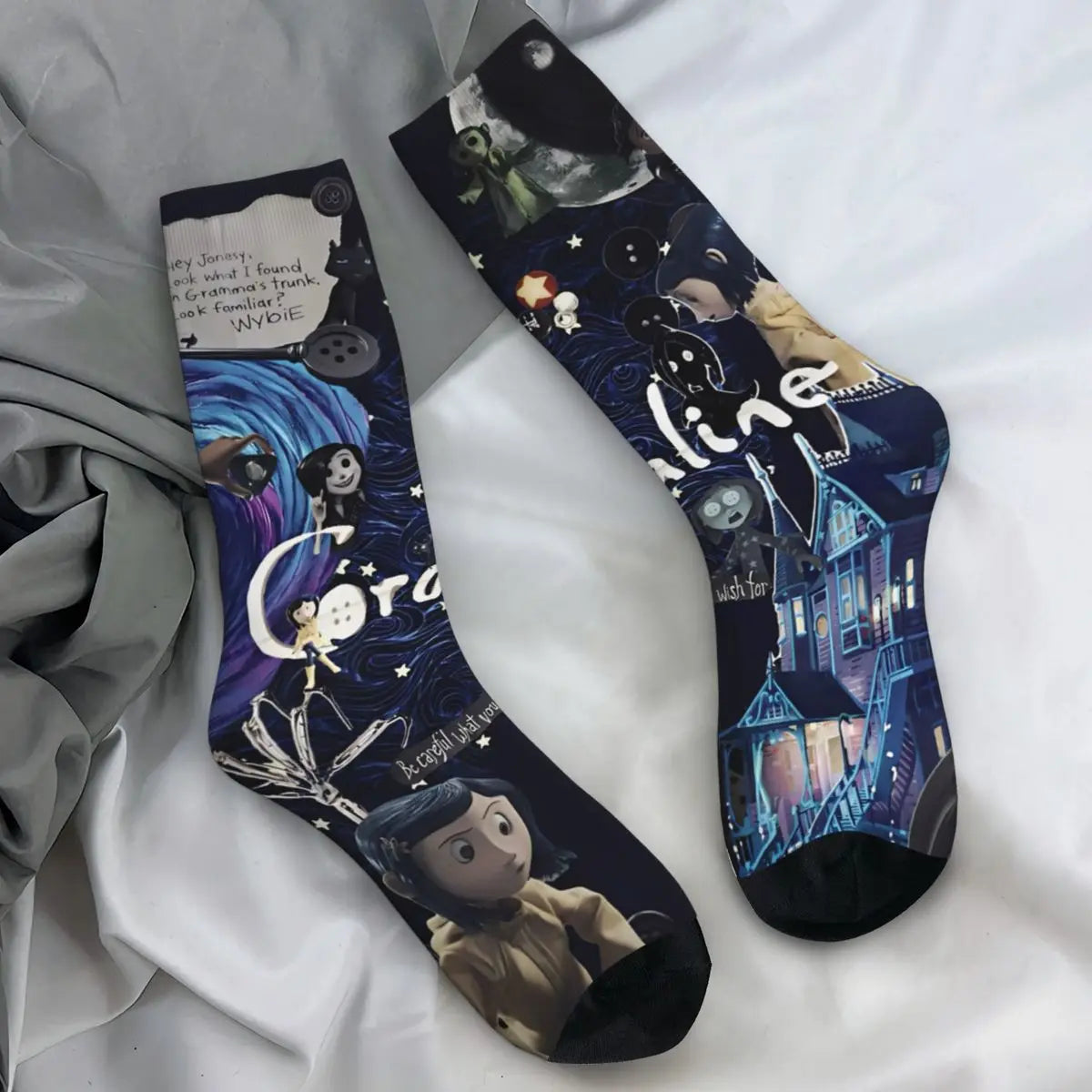 Coraline Horror Movie Stockings Design Funny Socks Autumn Non Skid Socks Couple Running Medium Soft Socks