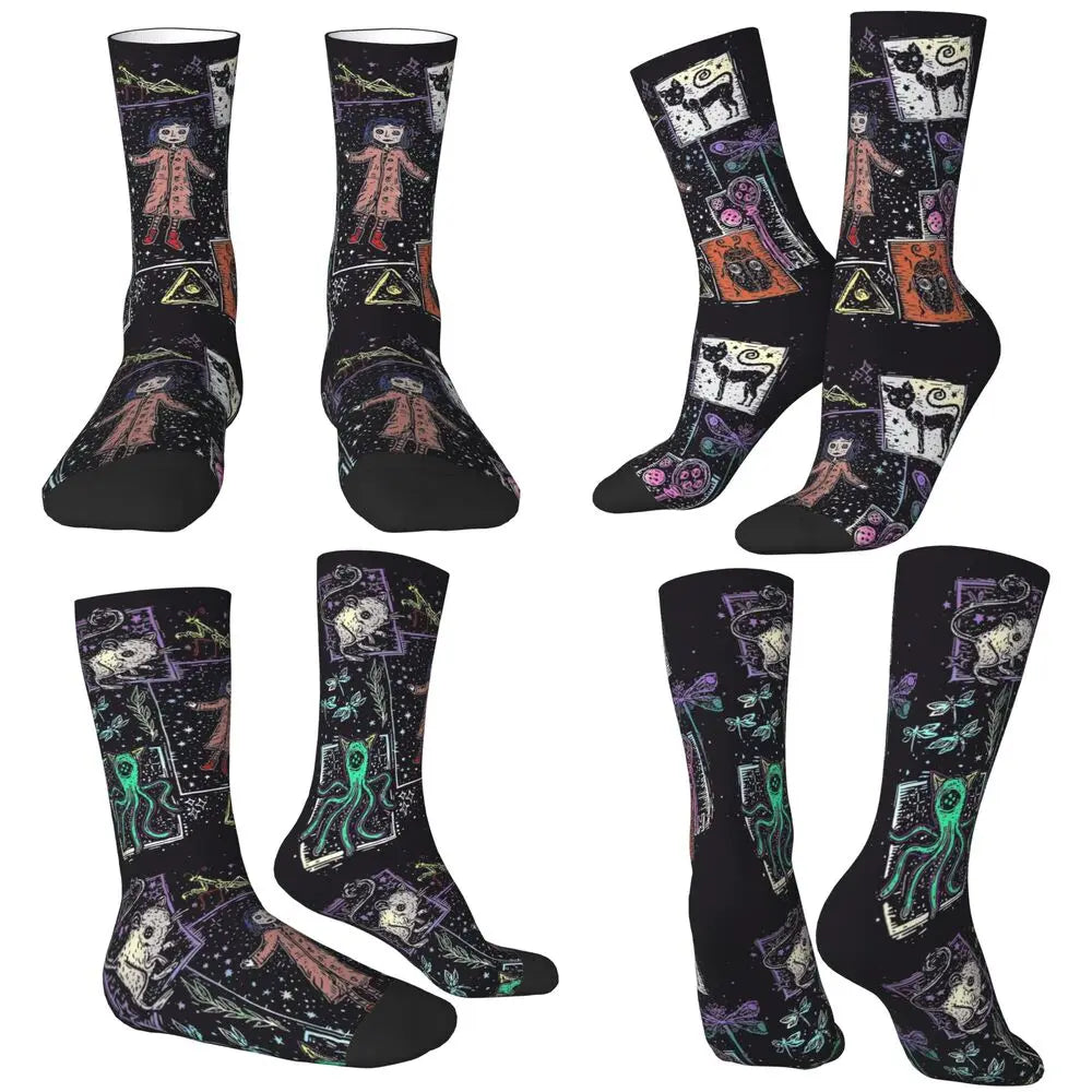 Coraline Horror Movie Stockings Design Funny Socks Autumn Non Skid Socks Couple Running Medium Soft Socks