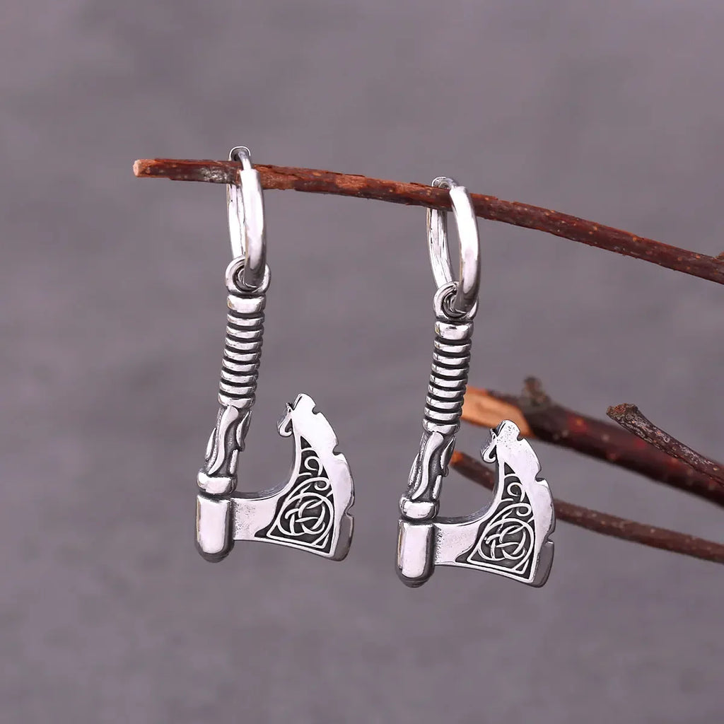 Vikings Jewelry Hip Hop Punk Viking Axe Drop Earrings Fashion Celtic Knot Rune Amulet Earrings Rock Biker Boys Stainless Steel
