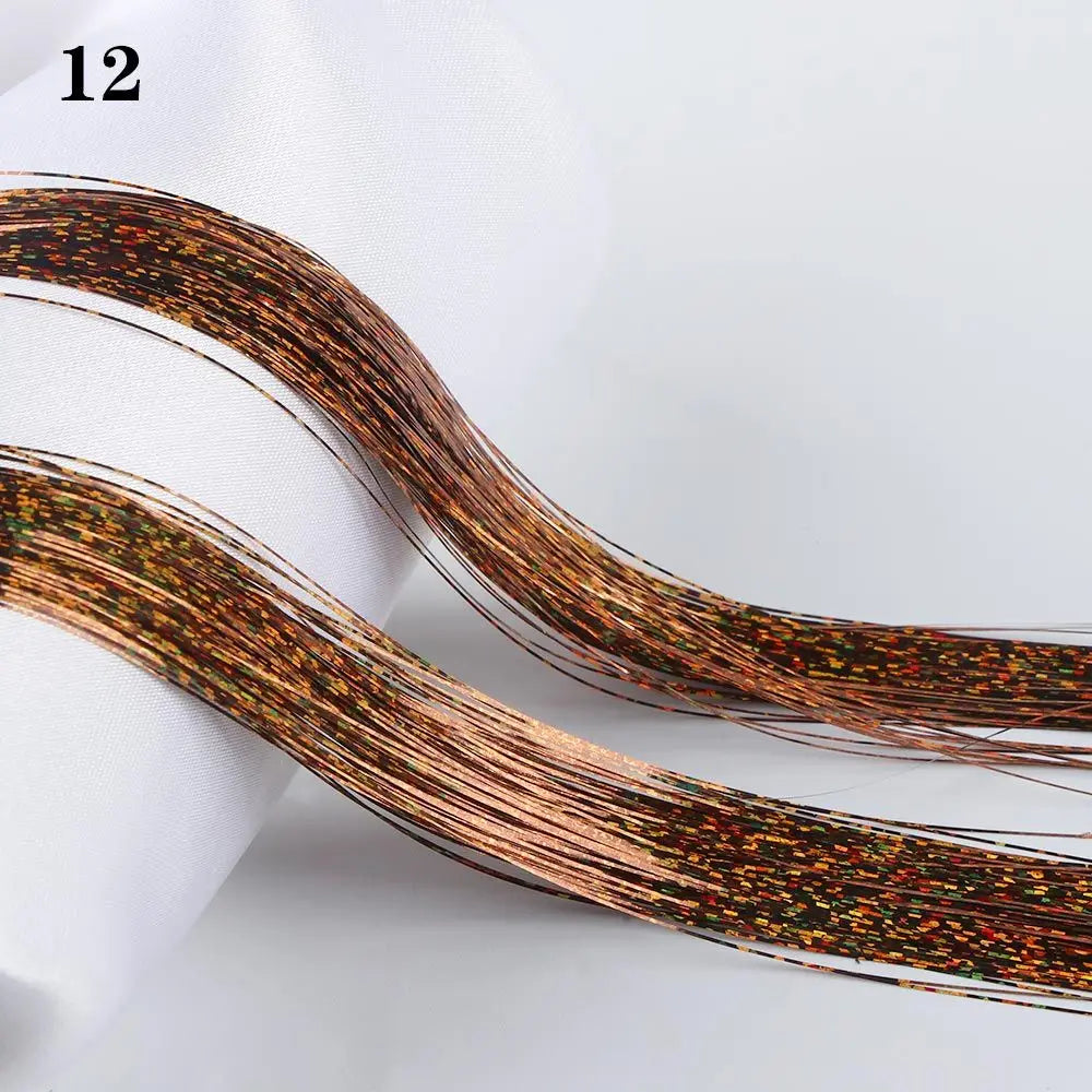 100 Strands Hot Sale Synthetic Hair Sparkly Hair Tinsel Hair Extension Bling Silk Glitter Rainbow  Color