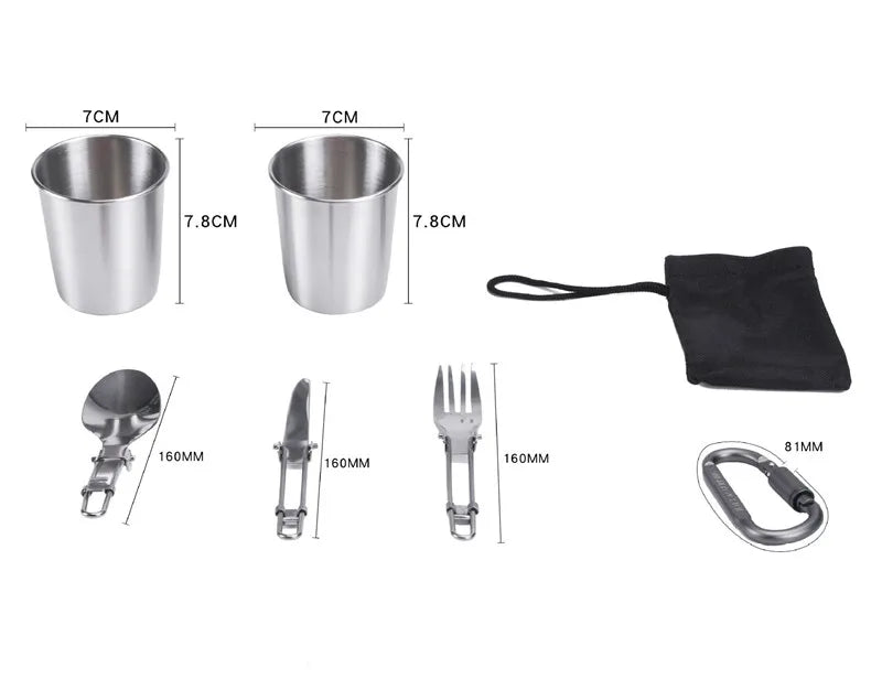 Sevenstar High Quality 2-3 Person Hiking Accessories Portable Outdoor Camping Kettle Pot Set With Swivel Carabiner