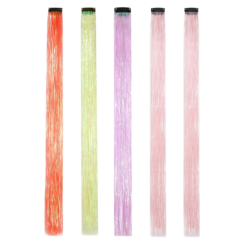 Clip in Hair Tinsel Synthetic 22 Inch Colorfull Tinsel Hair Extensions 5Pcs/Pack for Women Girls Party Christmas New Year Gift