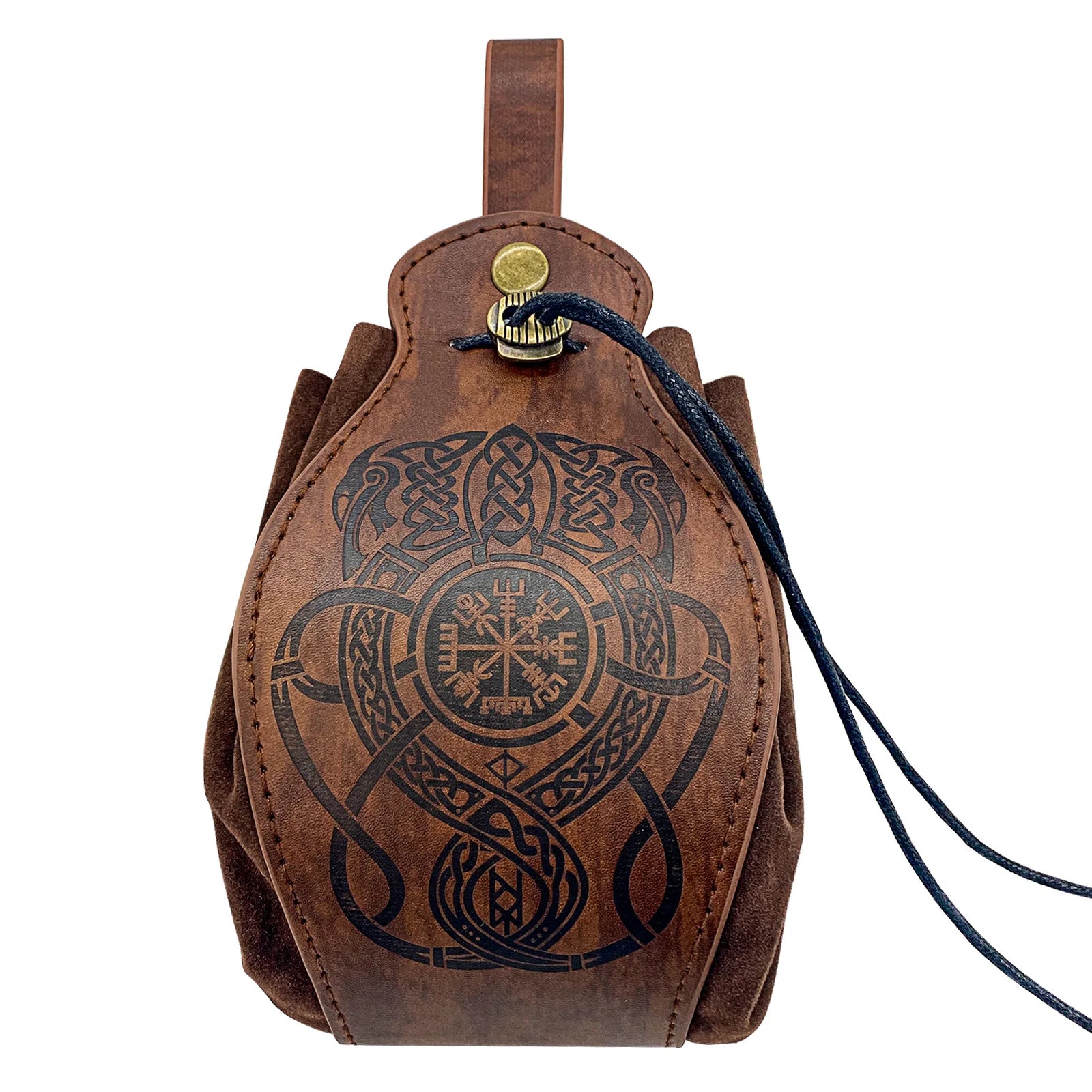 Vikings Rune Pouch String Coins Drawstring Bag Costume Vintage Halloween Accessory Leather Suede Medieval Loop Belt Kit Adult