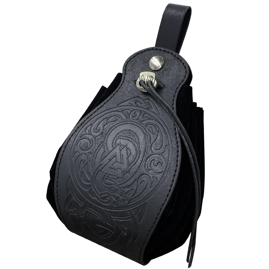 Vikings Rune Pouch String Coins Drawstring Bag Costume Vintage Halloween Accessory Leather Suede Medieval Loop Belt Kit Adult